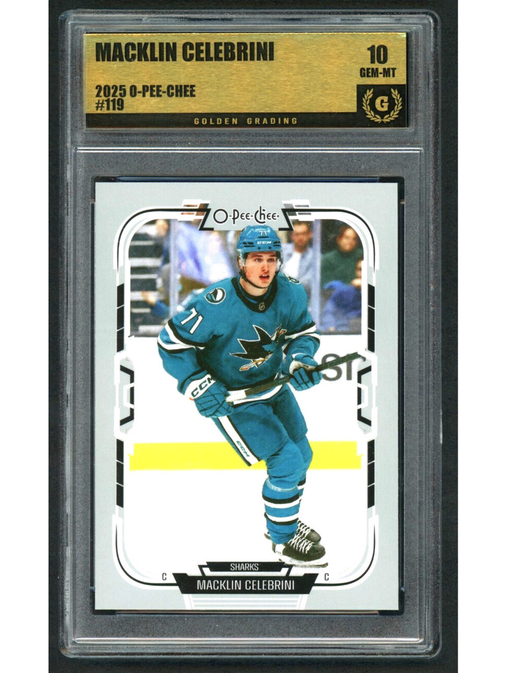 2025-26 Upper Deck O-Pee-Chee Macklin Celebrini #119 Sharks Graded Gem Mint 10